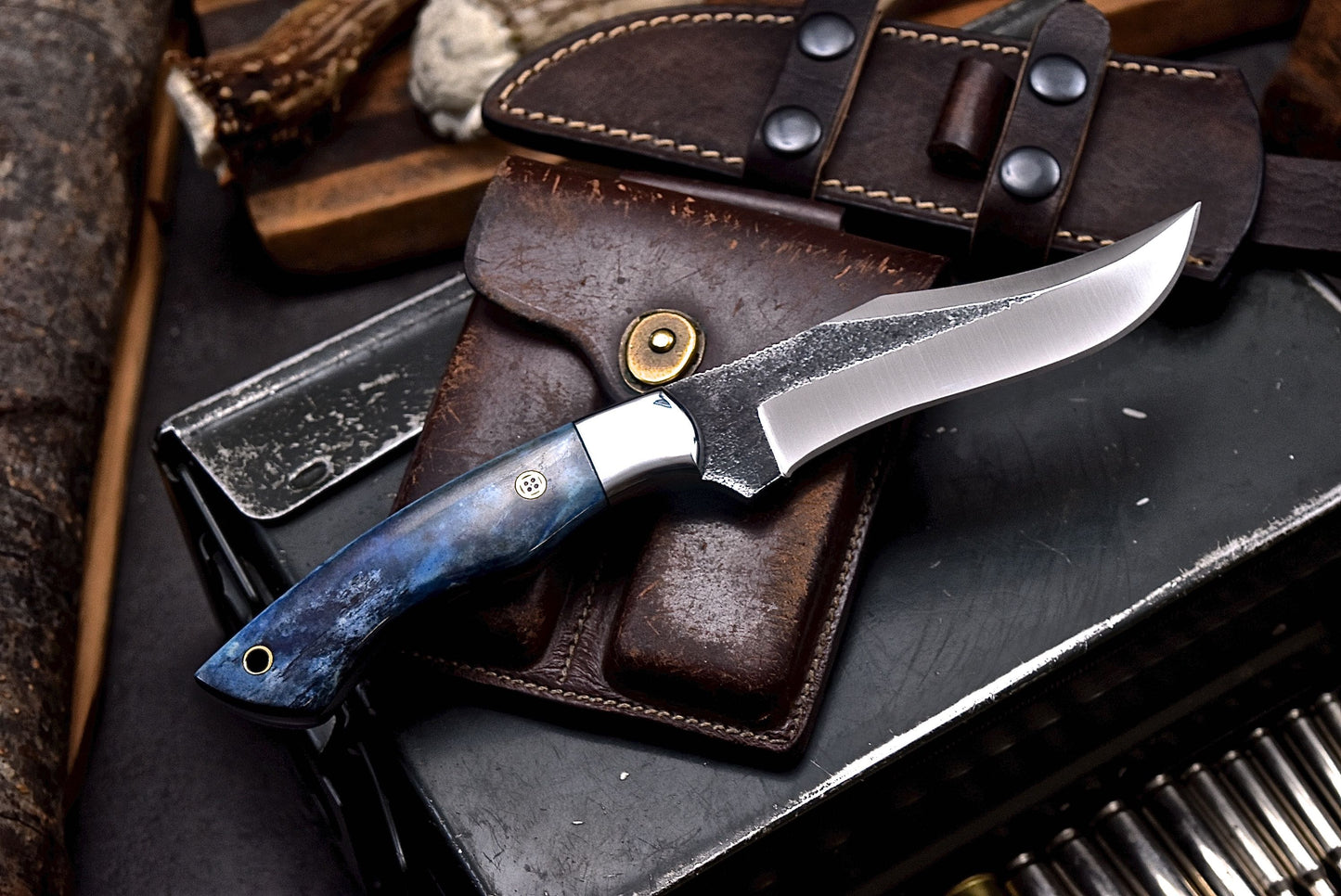 CFK Handmade AUS 8 Custom BLUE CAMEL BONE Hunting BIG GAME Skinner Sport Knife Set