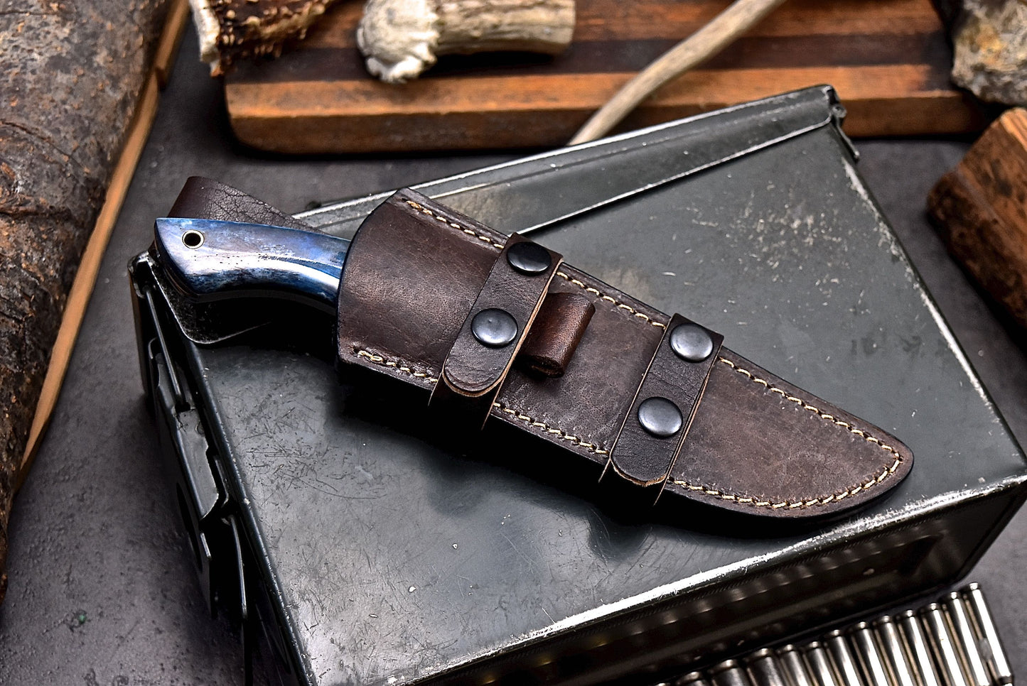 CFK Handmade AUS 8 Custom BLUE CAMEL BONE Hunting BIG GAME Skinner Sport Knife Set