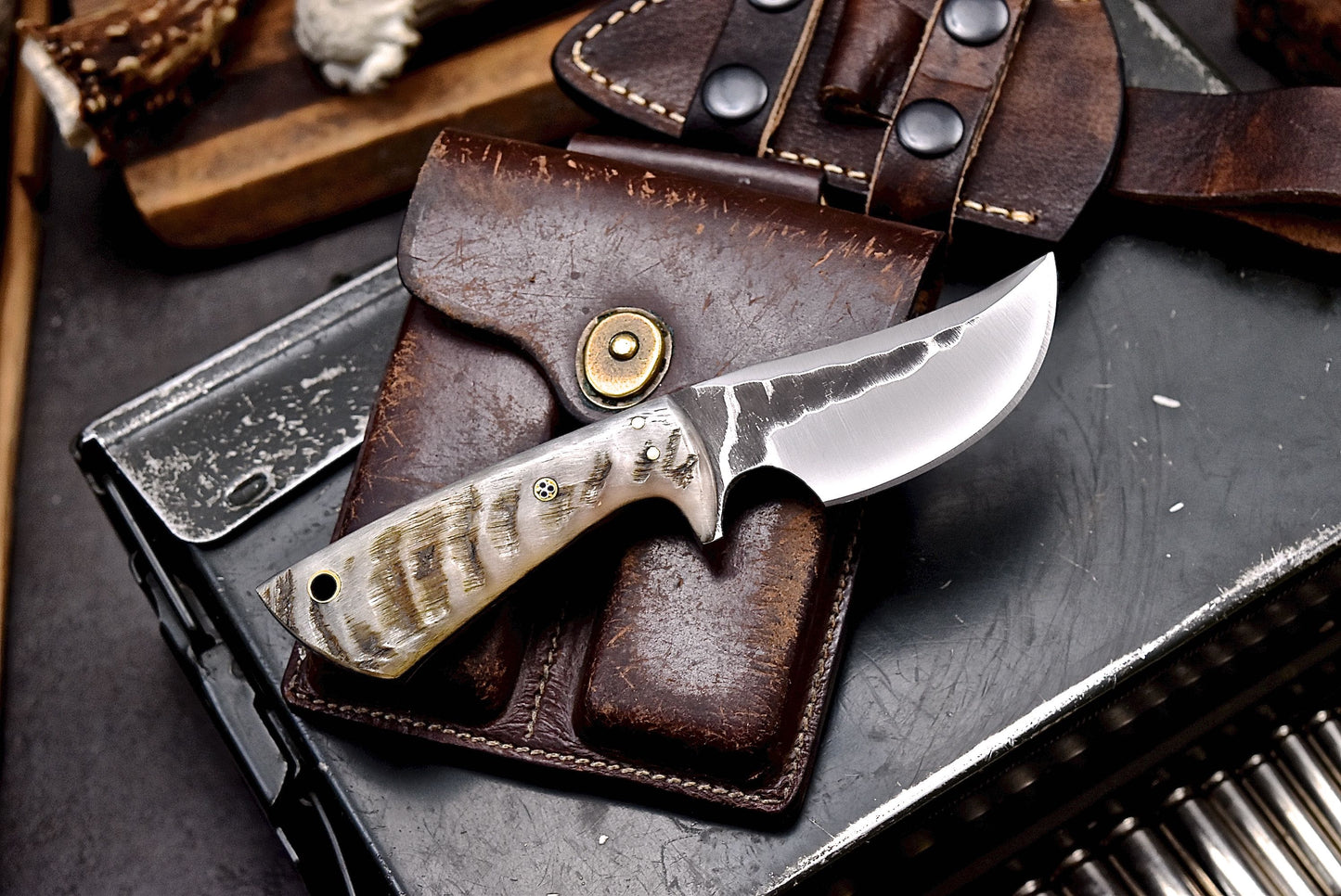 CFK Handmade AUS 10 Custom SHEEP HORN Small EDC Sport Hunting Skinner Knife Set