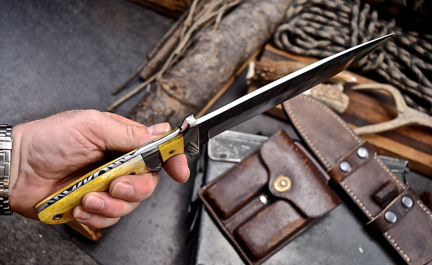 CFK Handmade 52100 Custom ORANGE CAMEL BONE Sub Hilt Hunting Camping Knife Set