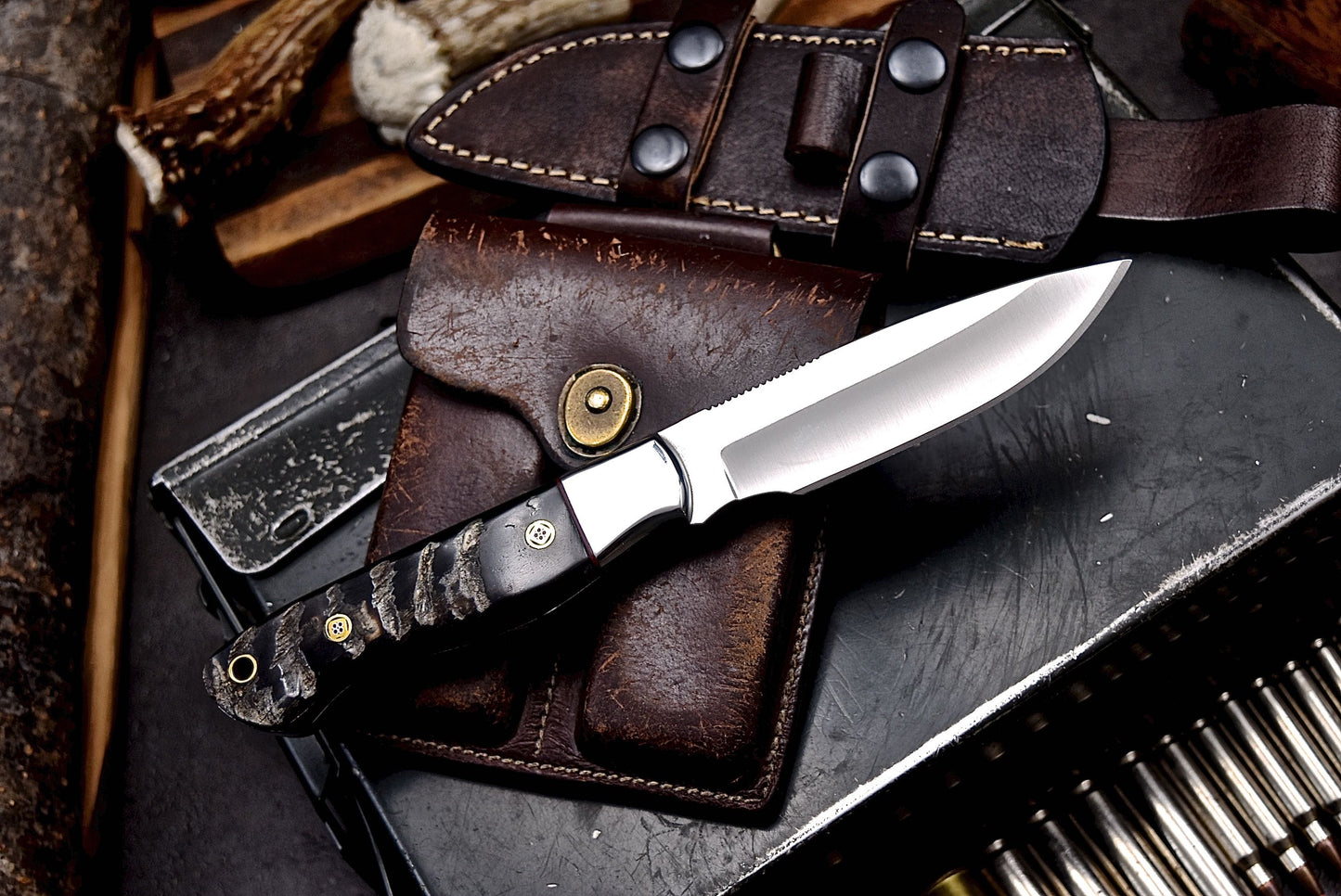 CFK Handmade 440C Custom SHEEP HORN Hunting Skinner Camping Sport Knife Set