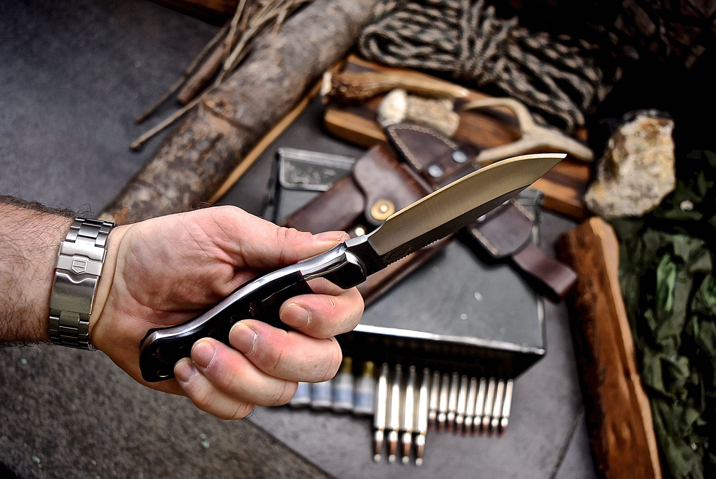 CFK Handmade 440C Custom SHEEP HORN Hunting Skinner Camping Sport Knife Set