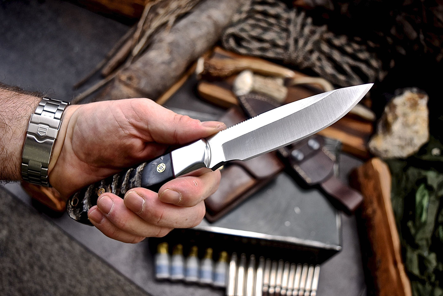 CFK Handmade 440C Custom SHEEP HORN Hunting Skinner Camping Sport Knife Set