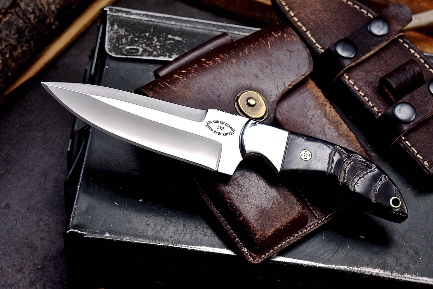 CFK Handmade D2 Custom SHEEP HORN Large Hunting Skinner Camping Sport Knife Set