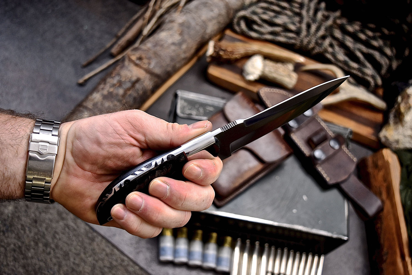 CFK Handmade D2 Custom SHEEP HORN Large Hunting Skinner Camping Sport Knife Set