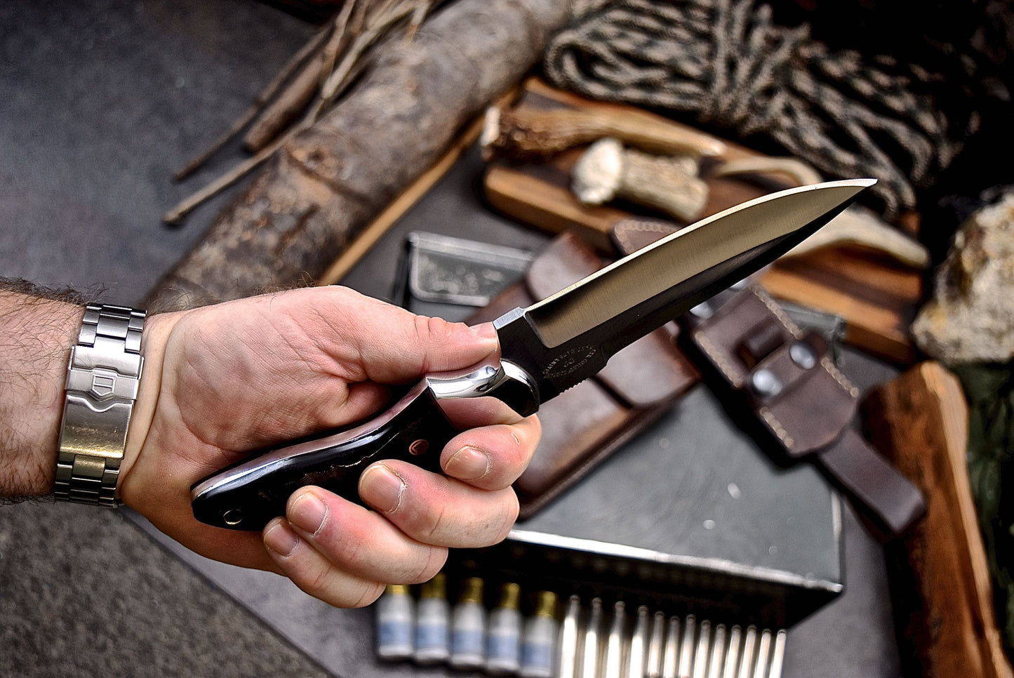 CFK Handmade D2 Custom SHEEP HORN Large Hunting Skinner Camping Sport Knife Set