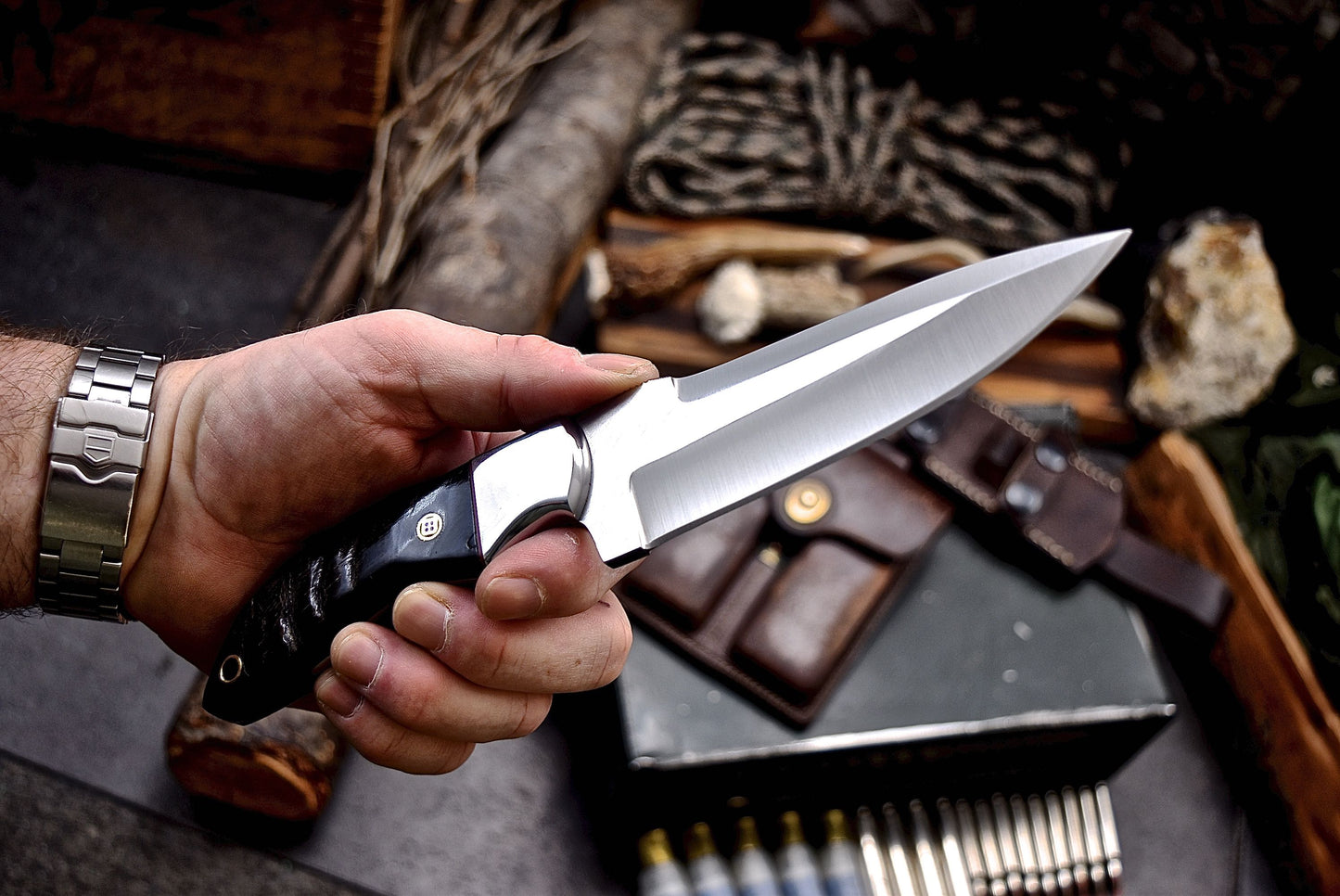 CFK Handmade D2 Custom SHEEP HORN Large Hunting Skinner Camping Sport Knife Set