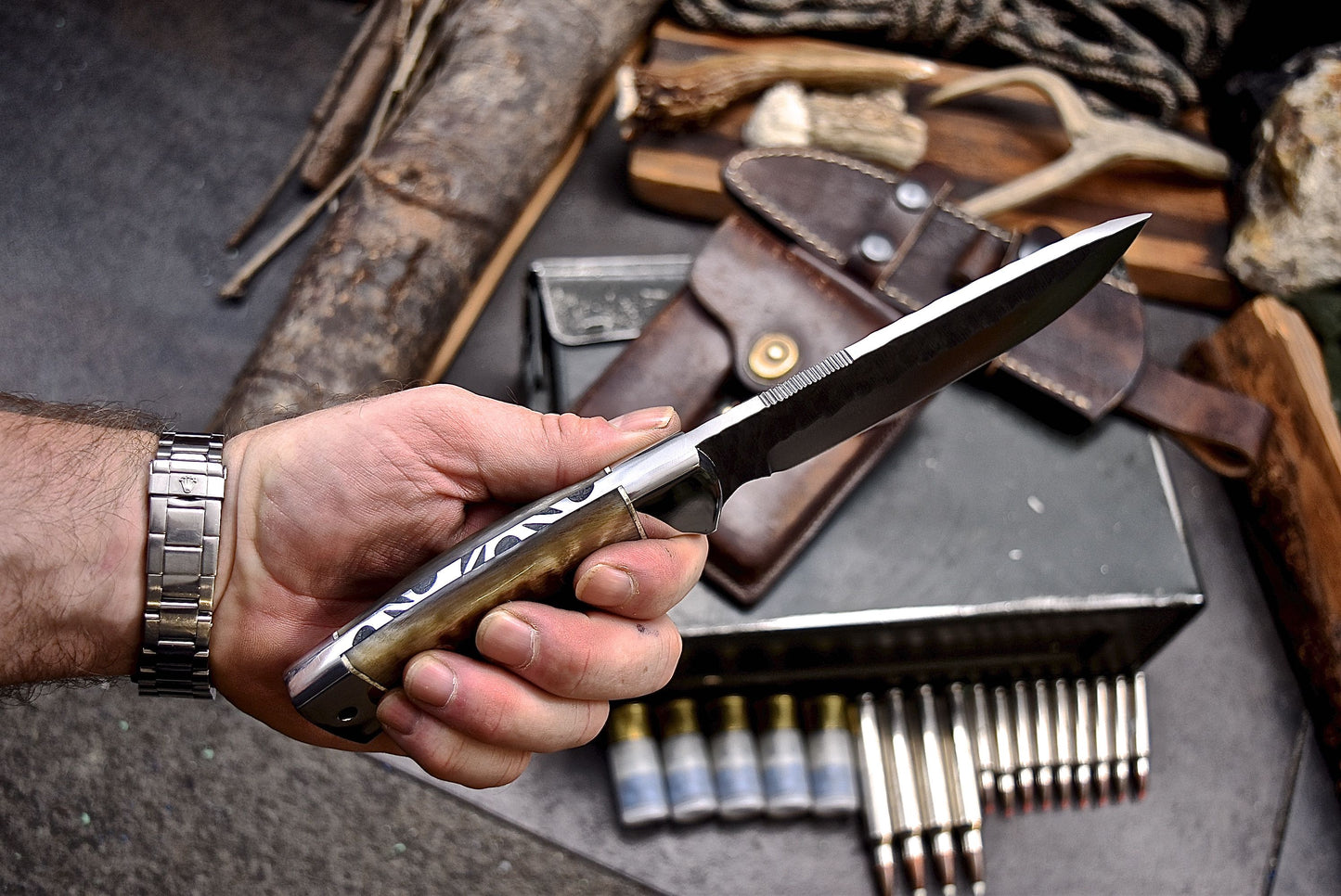 CFK Handmade 440C Custom GENUINE SHEEP HORN Hunting Skinner Camping Knife Set
