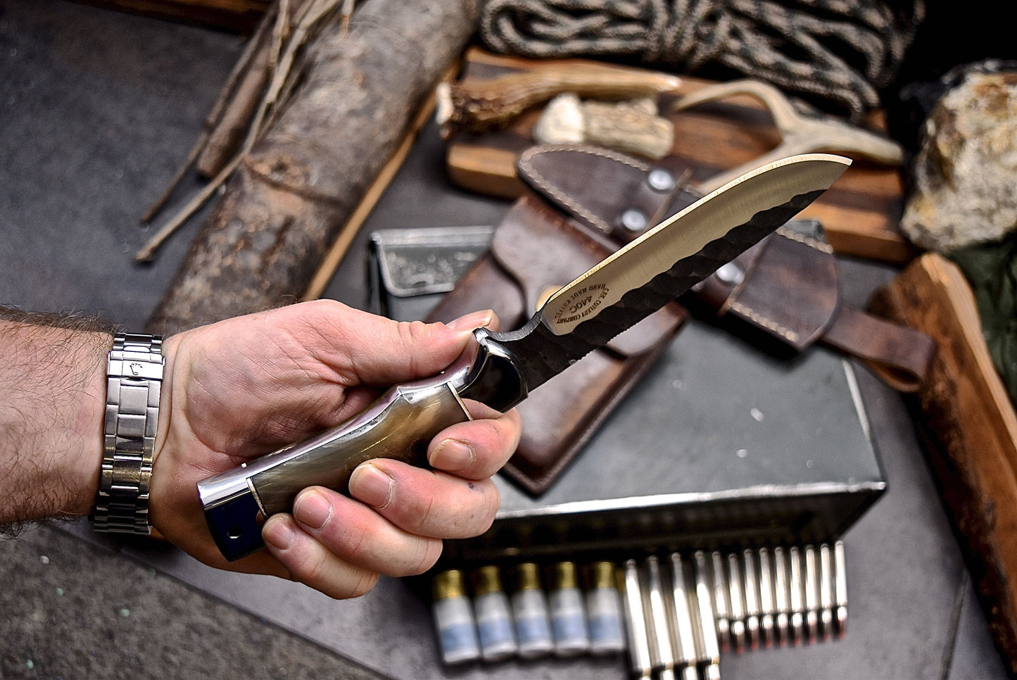 CFK Handmade 440C Custom GENUINE SHEEP HORN Hunting Skinner Camping Knife Set