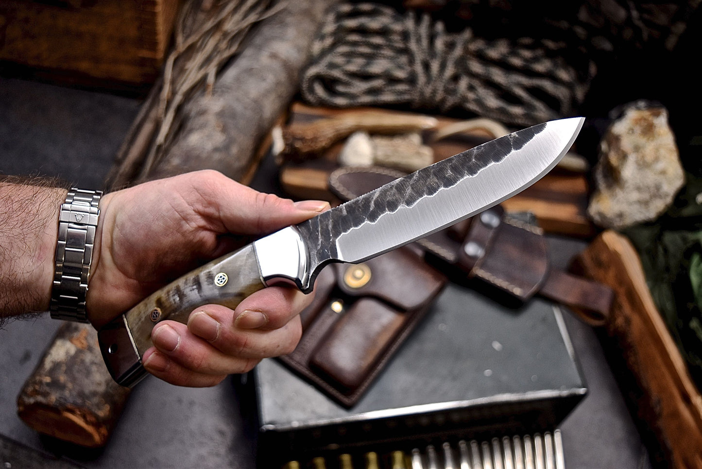 CFK Handmade 440C Custom GENUINE SHEEP HORN Hunting Skinner Camping Knife Set