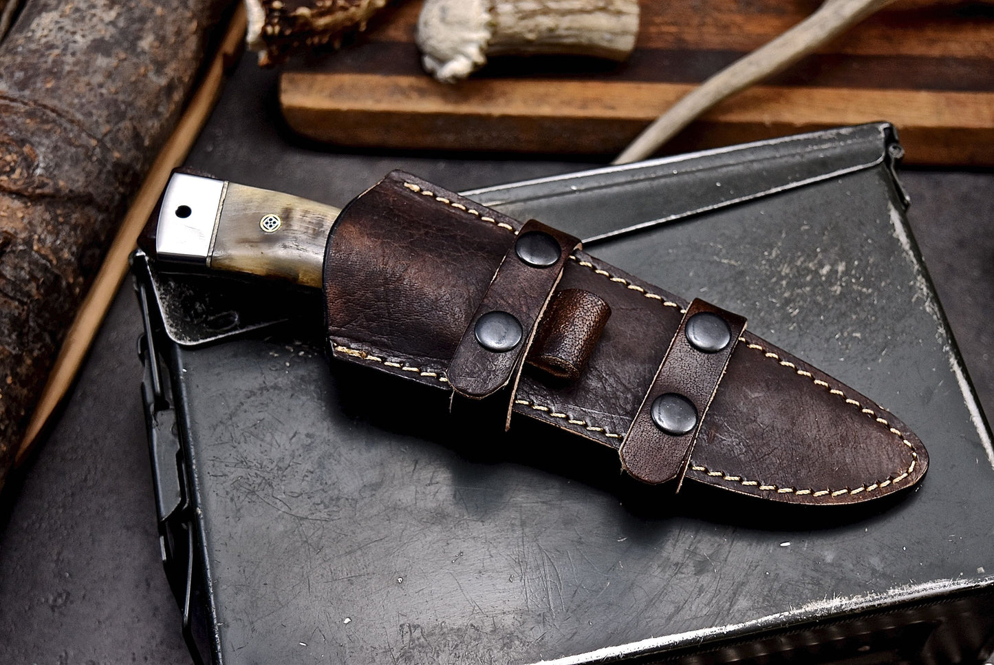 CFK Handmade 440C Custom GENUINE SHEEP HORN Hunting Skinner Camping Knife Set