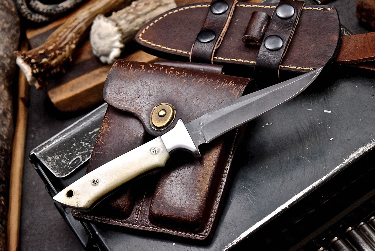 CFK Handmade 52100 Custom CAMEL BONE Small Skinner EDC Sport Skinner Knife Set