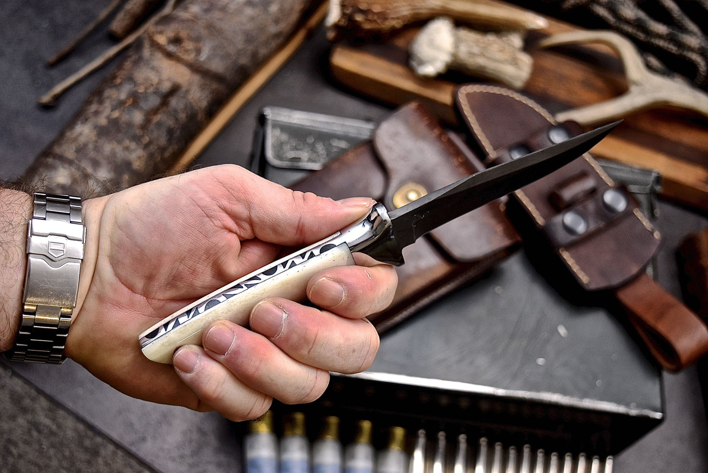 CFK Handmade 52100 Custom CAMEL BONE Small Skinner EDC Sport Skinner Knife Set