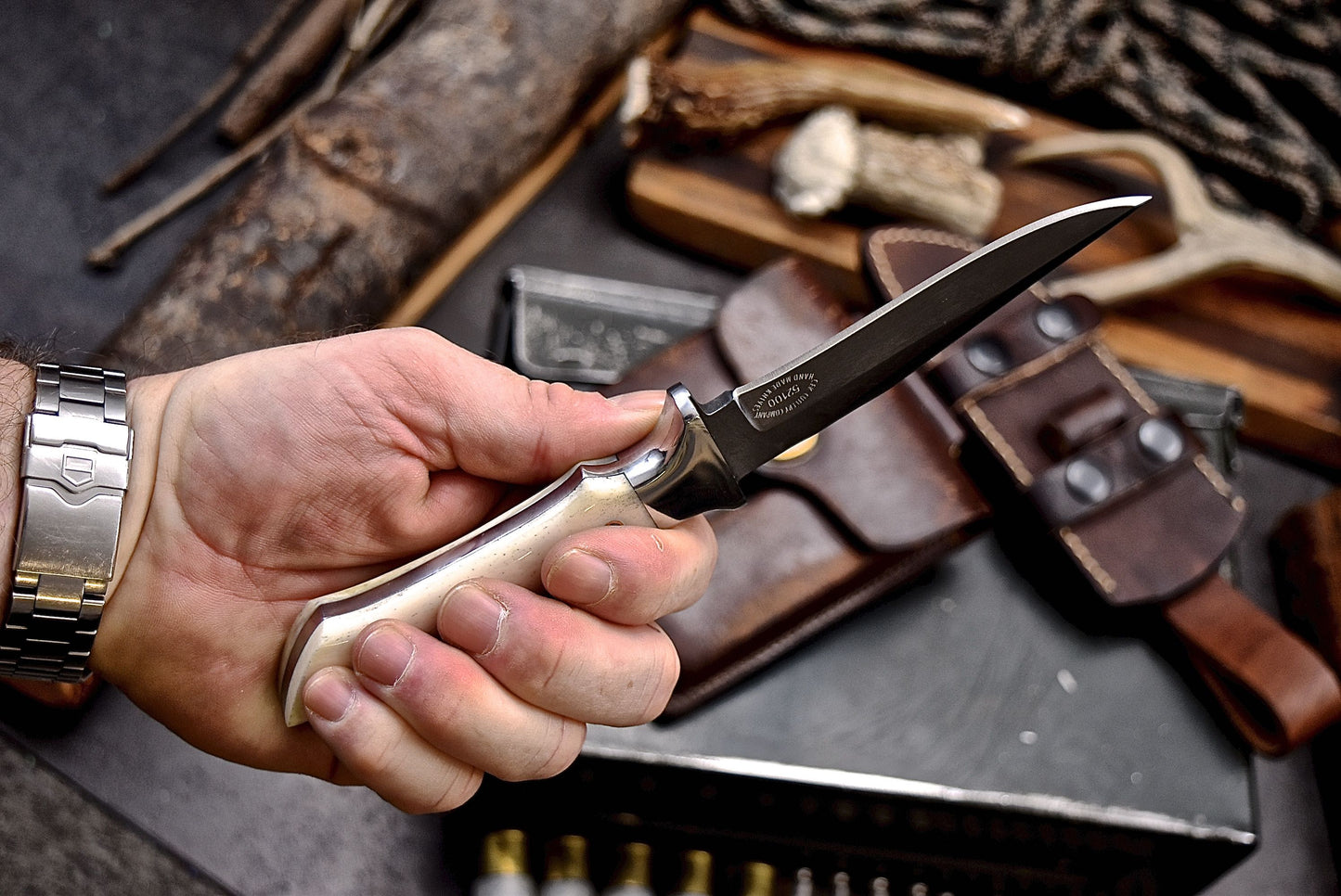 CFK Handmade 52100 Custom CAMEL BONE Small Skinner EDC Sport Skinner Knife Set