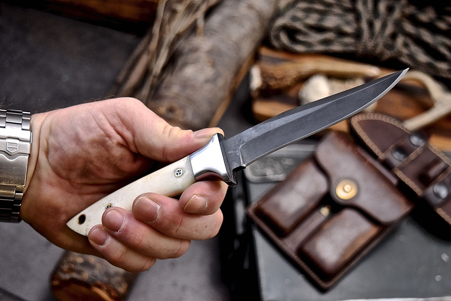 CFK Handmade 52100 Custom CAMEL BONE Small Skinner EDC Sport Skinner Knife Set