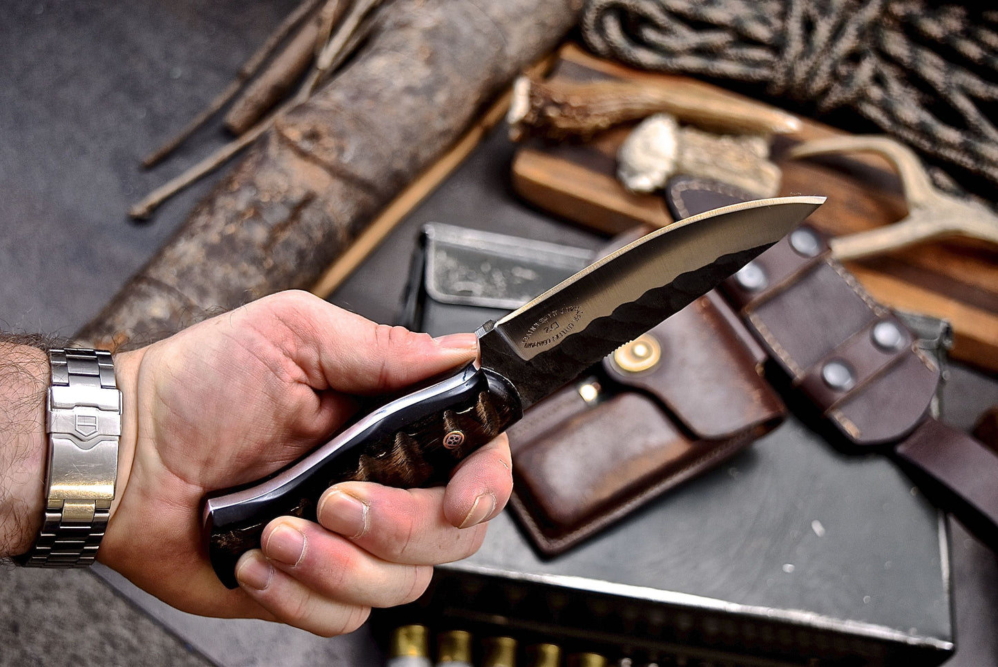 CFK Handmade D2 Custom SHEEP HORN Hunting Skinner Camping Sport Knife Set