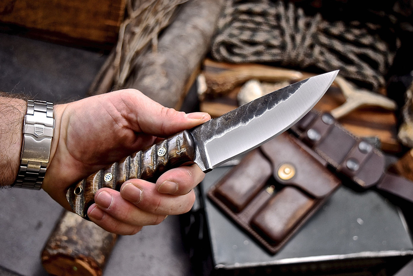 CFK Handmade D2 Custom SHEEP HORN Hunting Skinner Camping Sport Knife Set