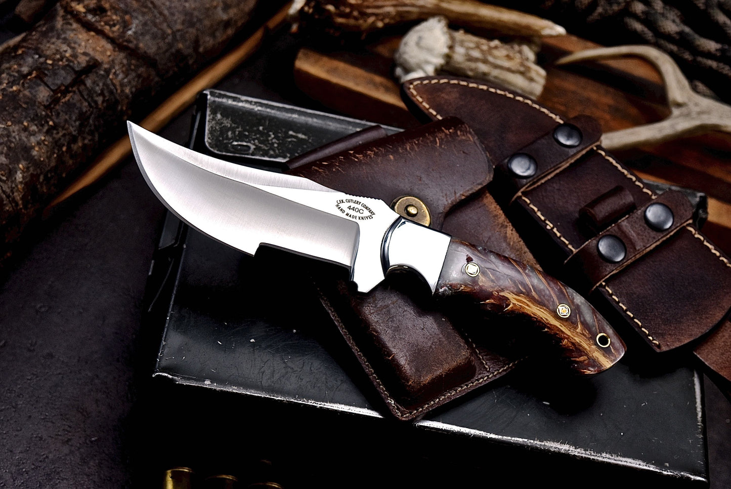 CFK Handmade 440C Custom PINE CONE CORELON Hunting Skinner Chopper Hunting Knife Set