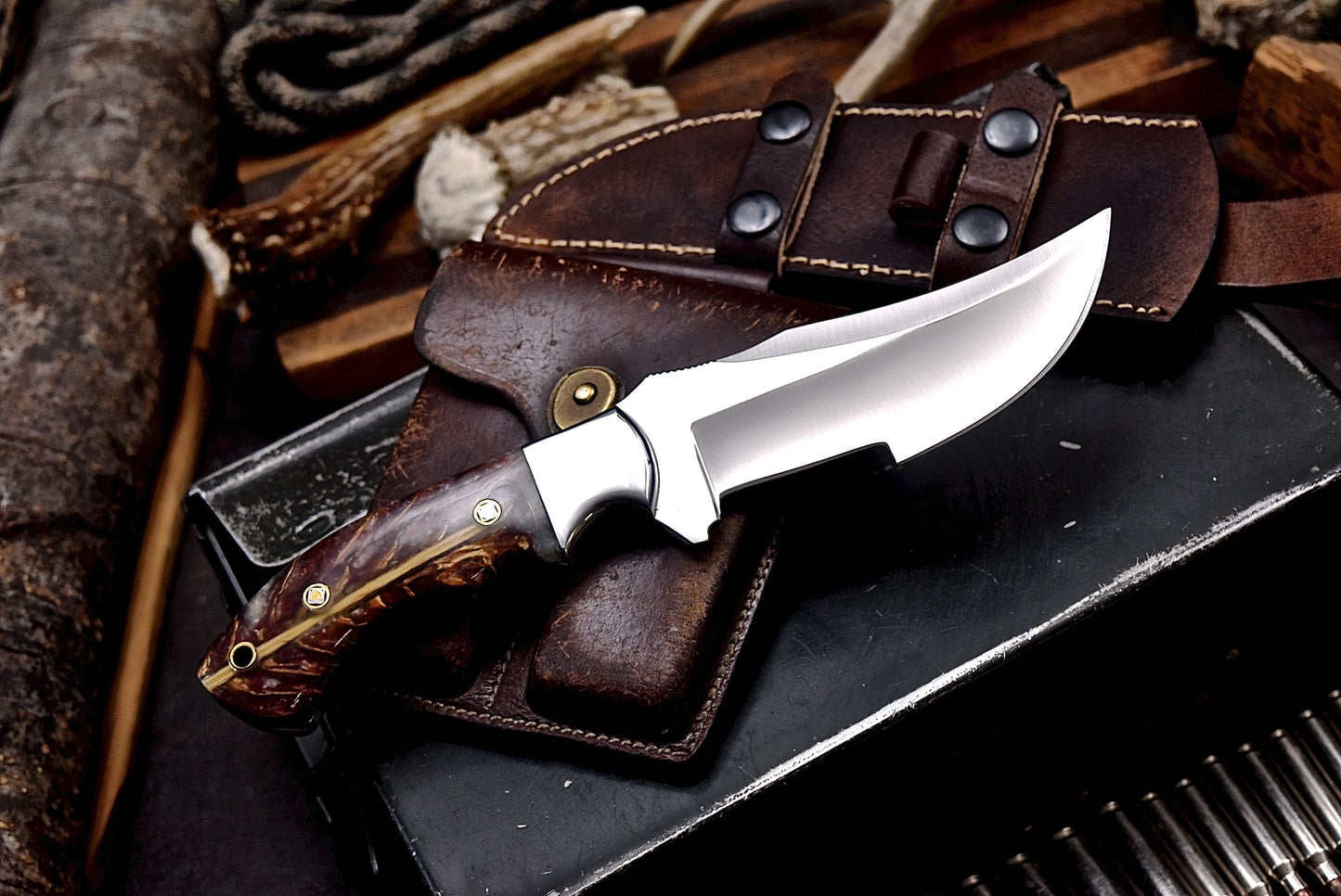 CFK Handmade 440C Custom PINE CONE CORELON Hunting Skinner Chopper Hunting Knife Set