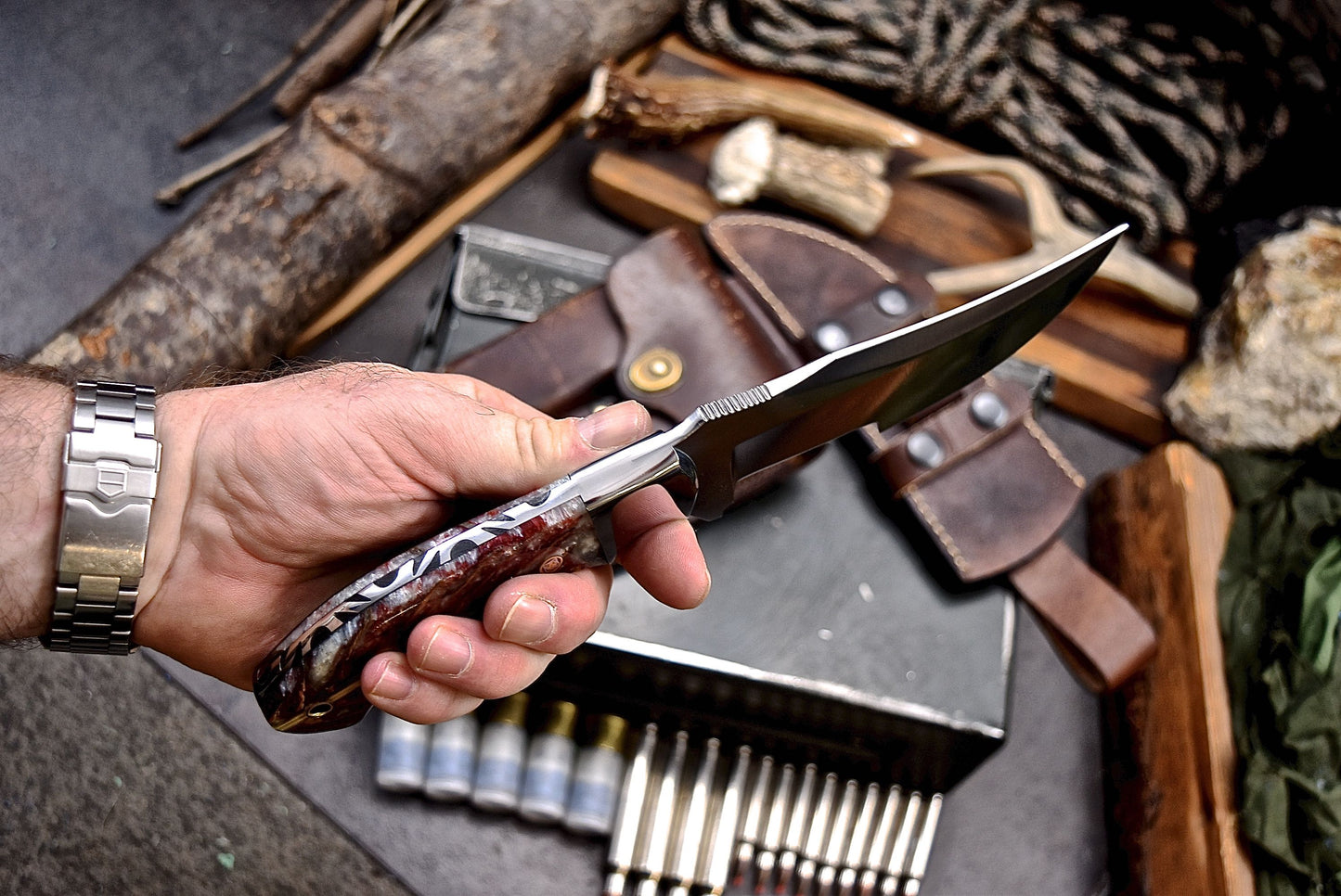 CFK Handmade 440C Custom PINE CONE CORELON Hunting Skinner Chopper Hunting Knife Set