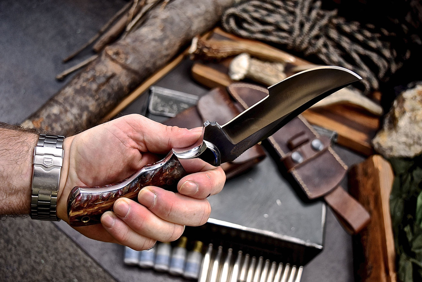 CFK Handmade 440C Custom PINE CONE CORELON Hunting Skinner Chopper Hunting Knife Set