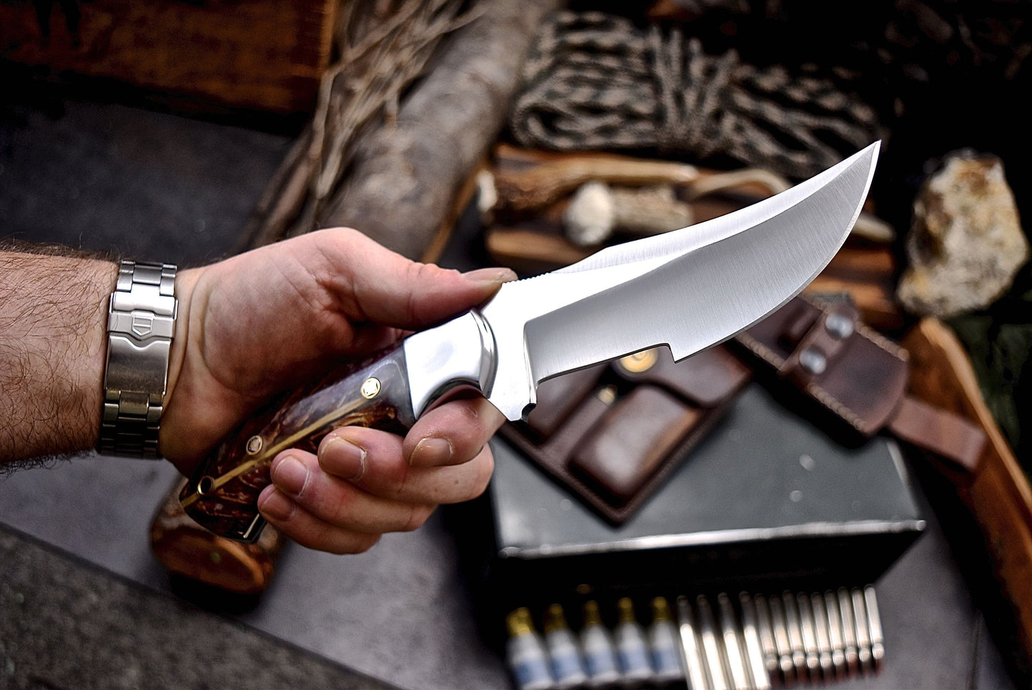 CFK Handmade 440C Custom PINE CONE CORELON Hunting Skinner Chopper Hunting Knife Set