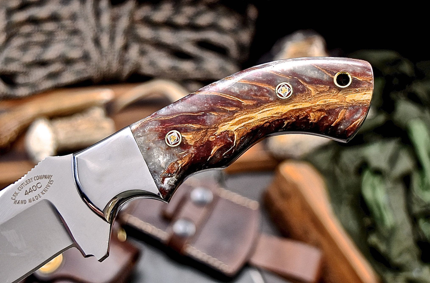 CFK Handmade 440C Custom PINE CONE CORELON Hunting Skinner Chopper Hunting Knife Set