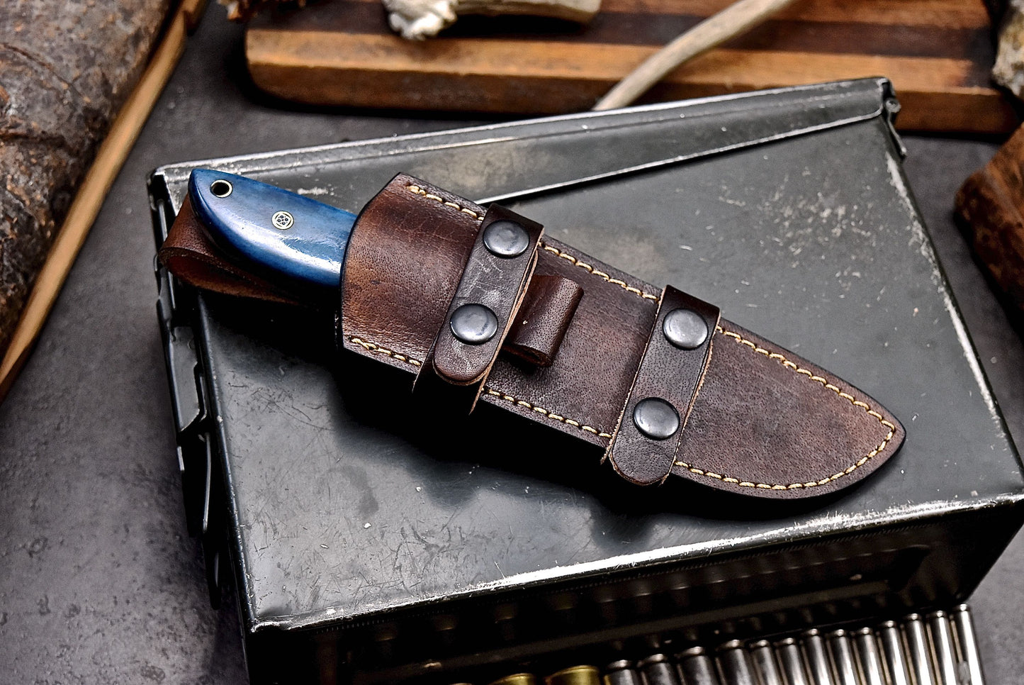 CFK Handmade 440C Custom BLUE CAMEL BONE Hunting Skinner Camping Sport Knife Set