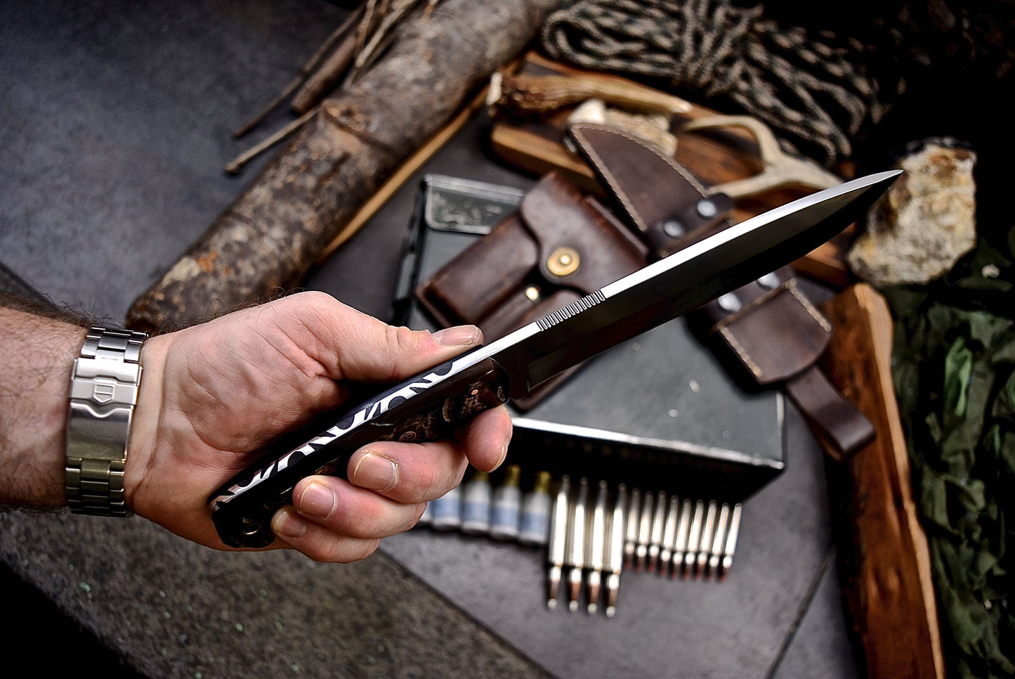 CFK Handmade 440C Custom SHEEP HORN Large Hunting Chopper Camping Knife Set
