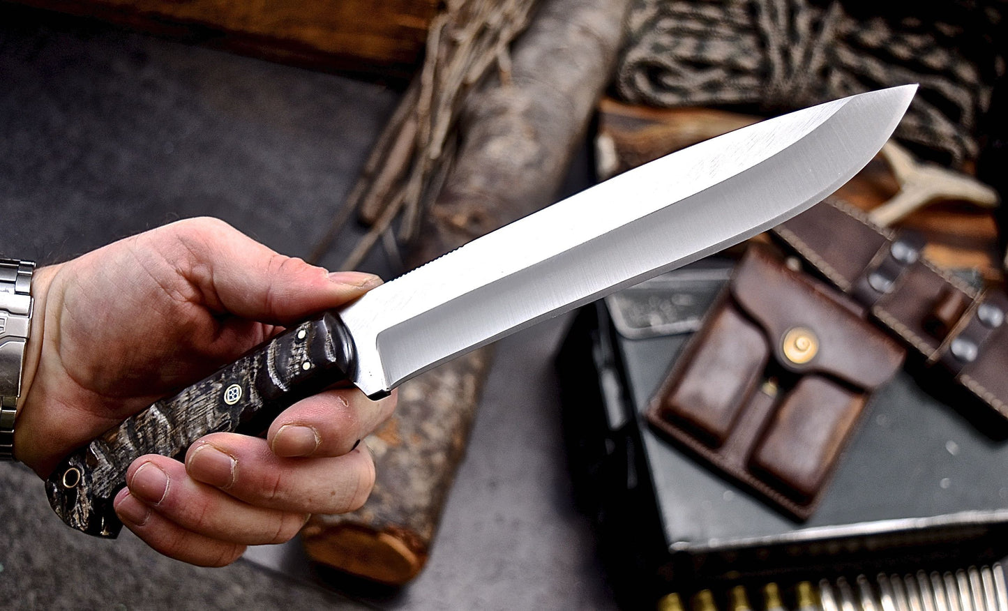 CFK Handmade 440C Custom SHEEP HORN Large Hunting Chopper Camping Knife Set