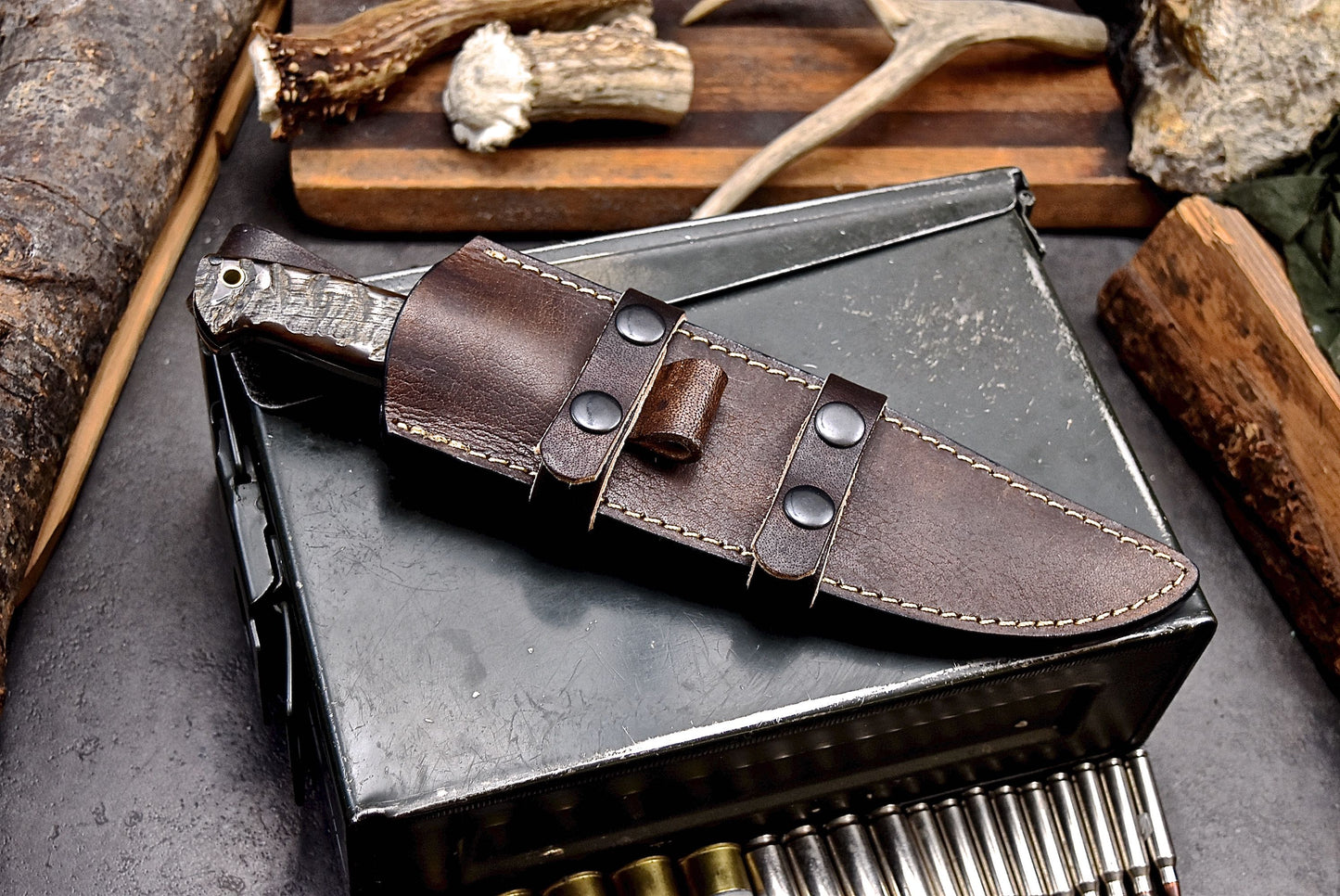 CFK Handmade 440C Custom SHEEP HORN Large Hunting Chopper Camping Knife Set