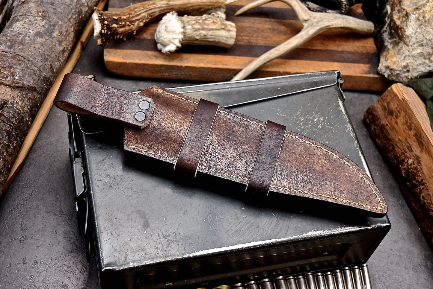 CFK Handmade 440C Custom SHEEP HORN Large Hunting Chopper Camping Knife Set