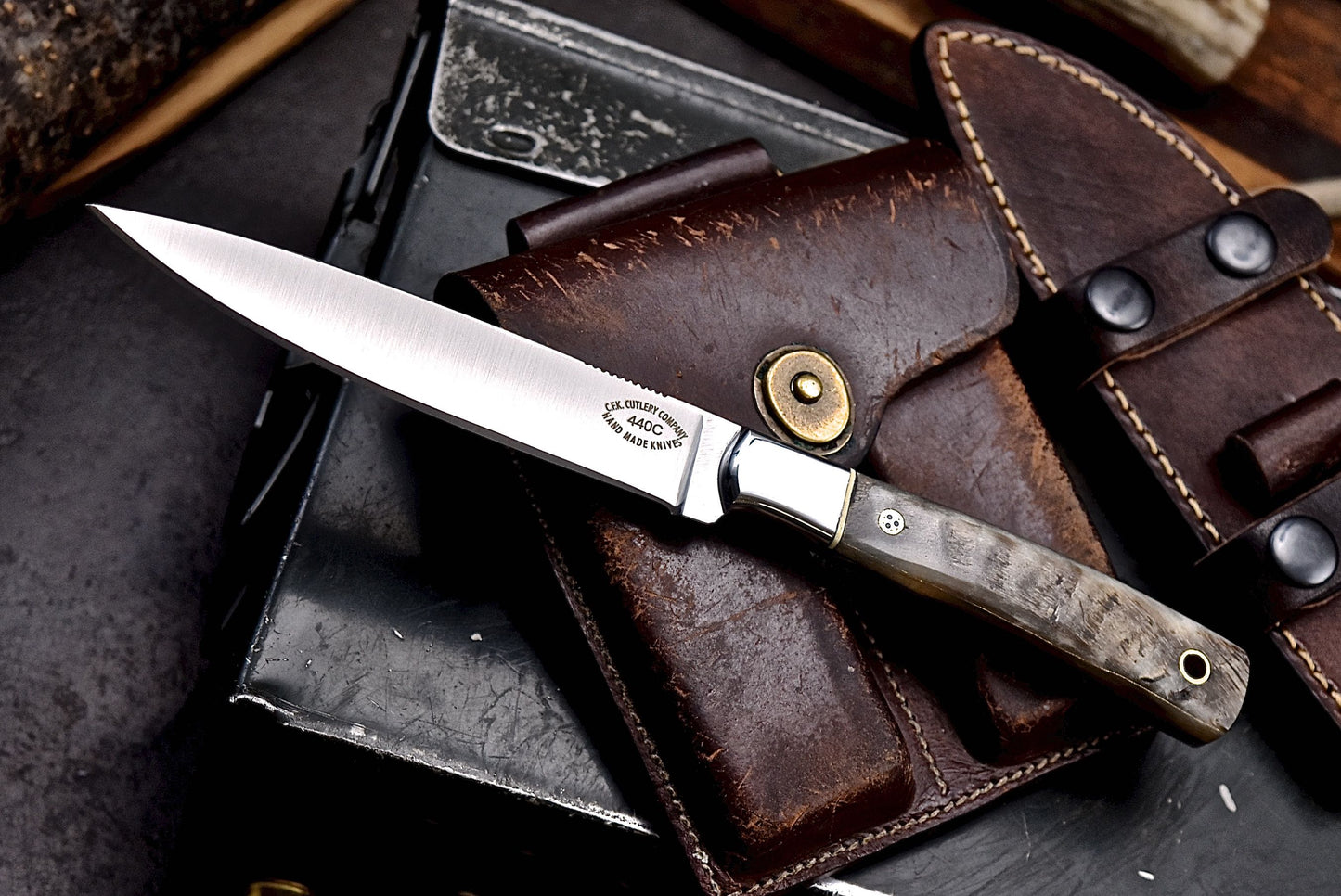 CFK Handmade 440C Custom SHEEP HORN Fillet Fish Fishing Hunting Skinner Sport Knife Set