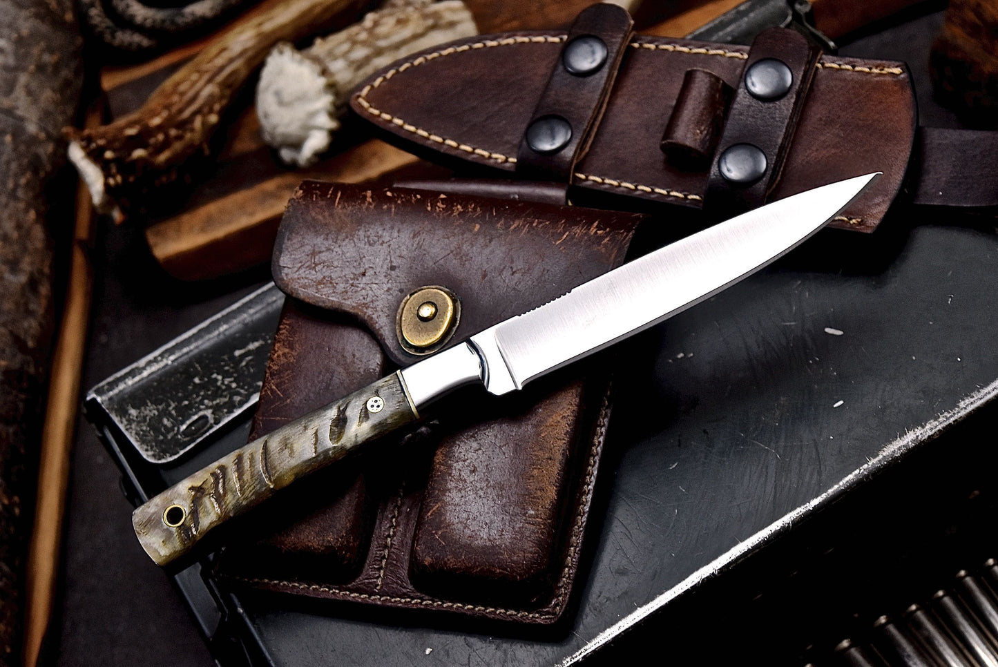 CFK Handmade 440C Custom SHEEP HORN Fillet Fish Fishing Hunting Skinner Sport Knife Set