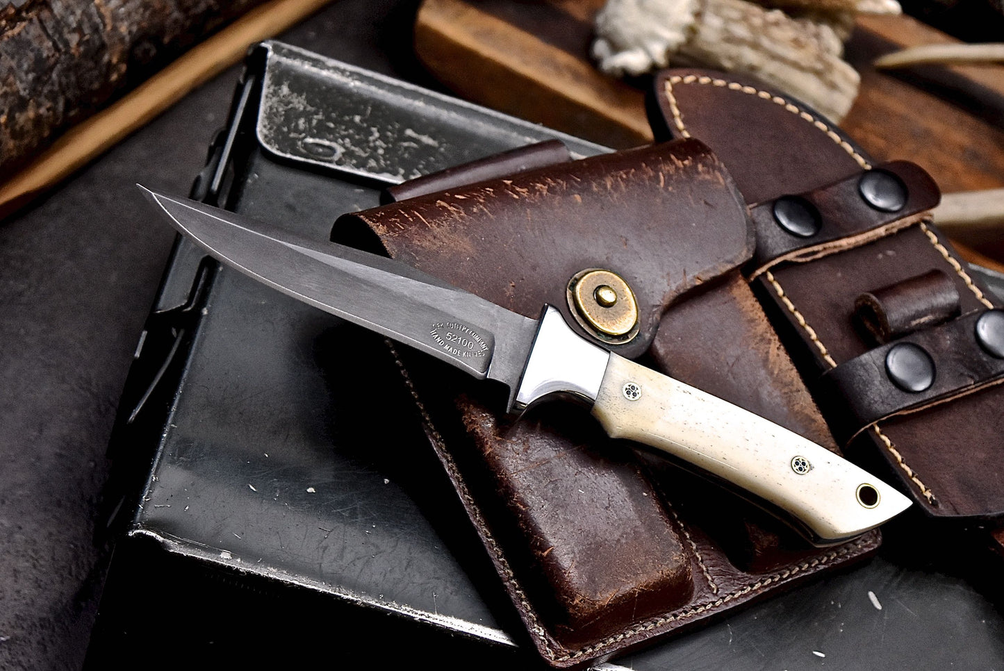 CFK Handmade 52100 Custom CAMEL BONE Small Skinner EDC Sport Skinner Knife Set