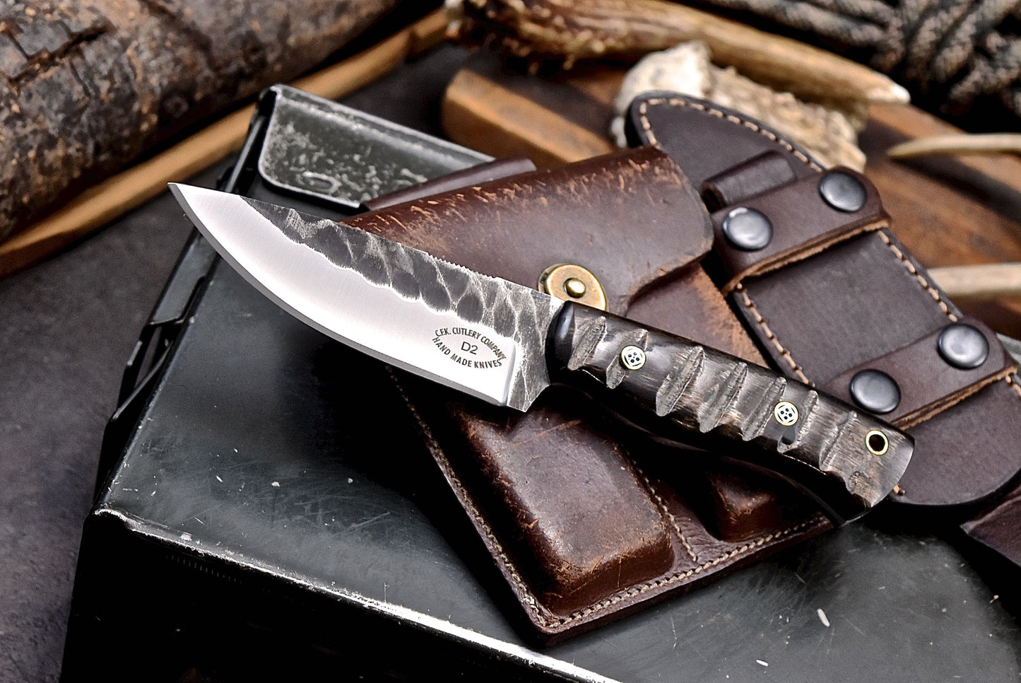 CFK Handmade D2 Custom SHEEP HORN Hunting Skinner Camping Sport Knife Set