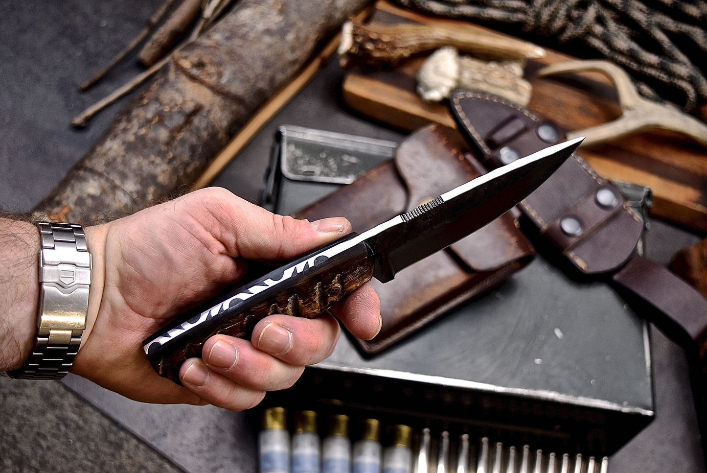 CFK Handmade D2 Custom SHEEP HORN Hunting Skinner Camping Sport Knife Set